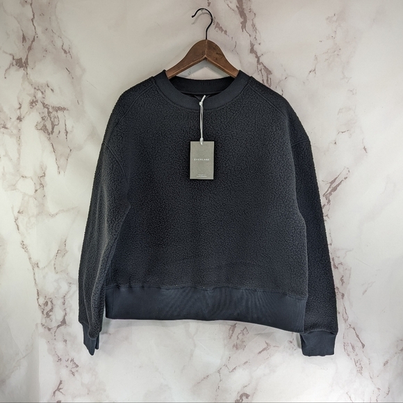 Everlane Sweatshirt Womens Black The Sherpa Teddy Fuzzy Fleece Renew Crew - Picture 3 of 14